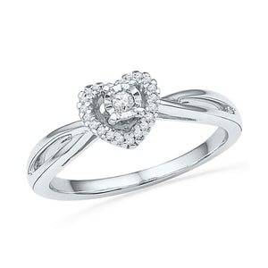 Diamond Heart Ring | 10kt White Gold Womens Round Diamond Heart Solitaire Ring 1/8 Cttw | Splendid Jewellery GND