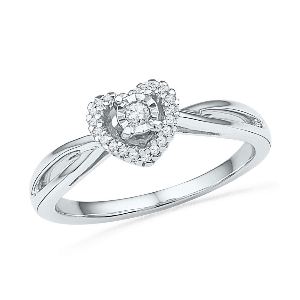 Diamond Heart Ring | 10kt White Gold Womens Round Diamond Heart Solitaire Ring 1/8 Cttw | Splendid Jewellery GND