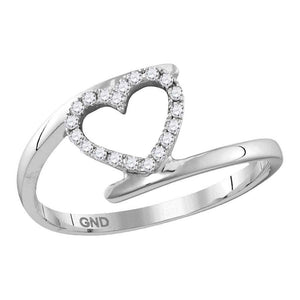 Diamond Heart Ring | 10kt White Gold Womens Round Diamond Held Heart Ring 1/8 Cttw | Splendid Jewellery GND