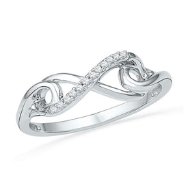 Eternal Love Diamond Knot Ring | 10kt White Gold Womens Round Diamond Infinity Knot Ring 1/20 Cttw Top View from Splendid Jewellery