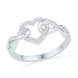 Diamond Heart Ring | 10kt White Gold Womens Round Diamond Infinity Twist Heart Ring 1/10 Cttw | Splendid Jewellery GND