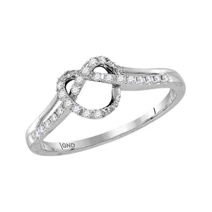 Diamond Heart Ring | 10kt White Gold Womens Round Diamond Knot Heart Ring 1/8 Cttw | Splendid Jewellery GND