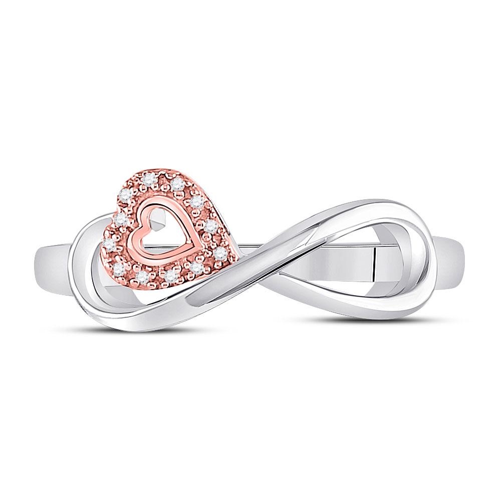 Diamond Heart Ring | 10kt White Gold Womens Round Diamond Rose-tone Heart Infinity Ring 1/20 Cttw | Splendid Jewellery GND