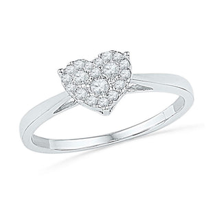 Diamond Heart Ring | 10kt White Gold Womens Round Diamond Simple Heart Cluster Ring 1/6 Cttw | Splendid Jewellery GND