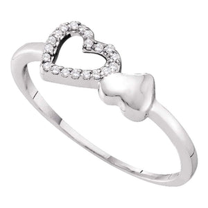 Diamond Heart Ring | 10kt White Gold Womens Round Diamond Slender Double Heart Ring 1/20 Cttw | Splendid Jewellery GND