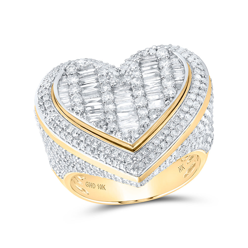 Diamond Heart Ring | 10kt Yellow Gold Womens Baguette Diamond Heart Ring 2-5/8 Cttw | Splendid Jewellery GND