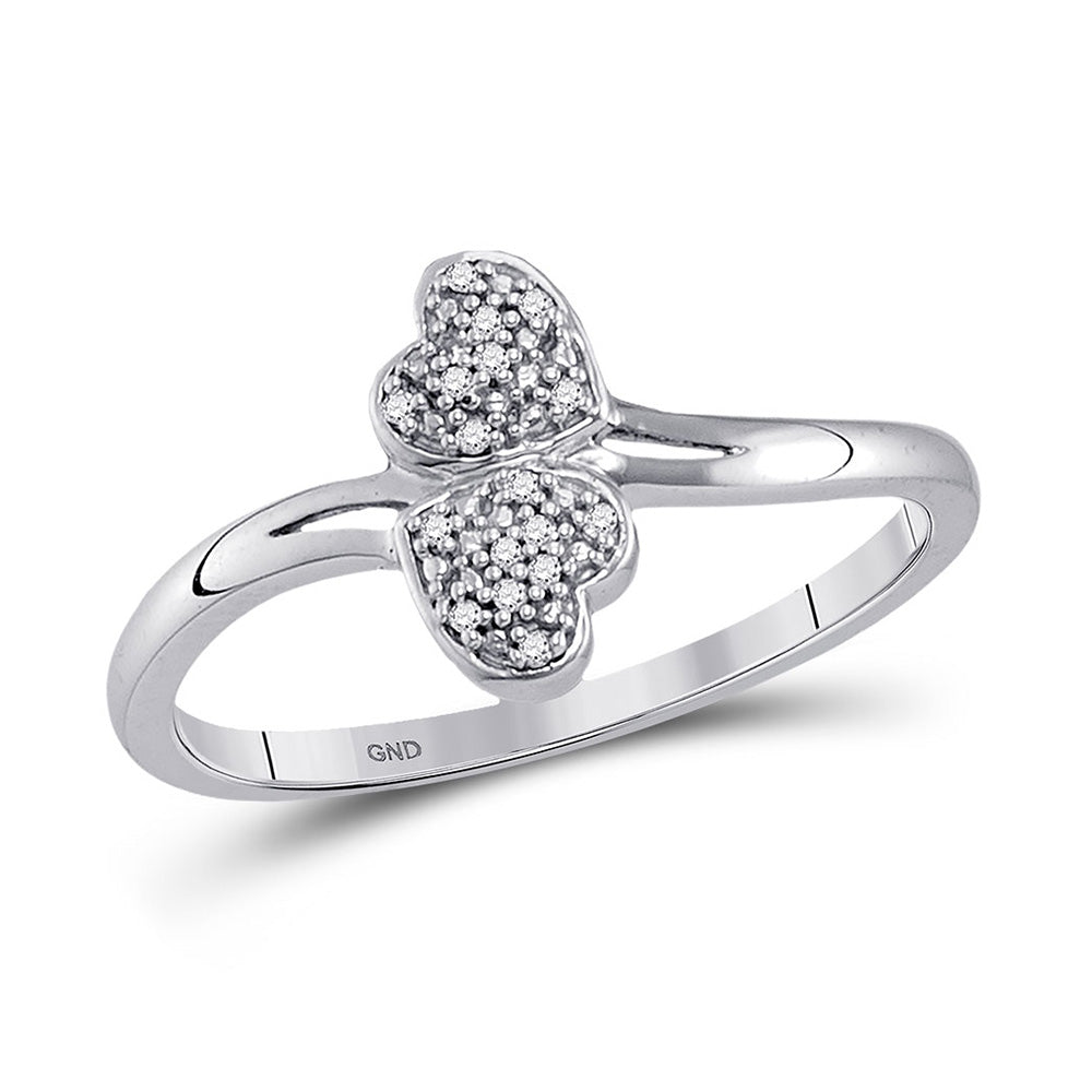 Diamond Heart Ring | 10kt Yellow Gold Womens Round Diamond Double Heart Ring 1/20 Cttw | Splendid Jewellery GND