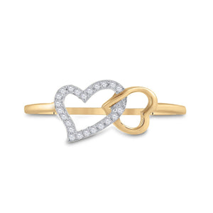 Diamond Heart Ring | 10kt Yellow Gold Womens Round Diamond Double Heart Ring 1/20 Cttw | Splendid Jewellery GND_200_300