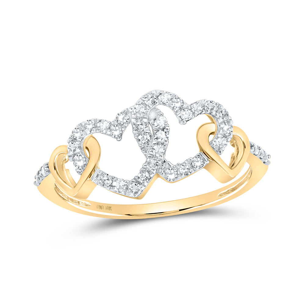 Diamond Heart Ring | 10kt Yellow Gold Womens Round Diamond Double Heart Ring 1/4 Cttw | Splendid Jewellery GND