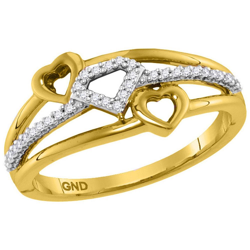 Diamond Heart Ring | 10kt Yellow Gold Womens Round Diamond Double Heart Striped Band Ring 1/10 Cttw | Splendid Jewellery GND
