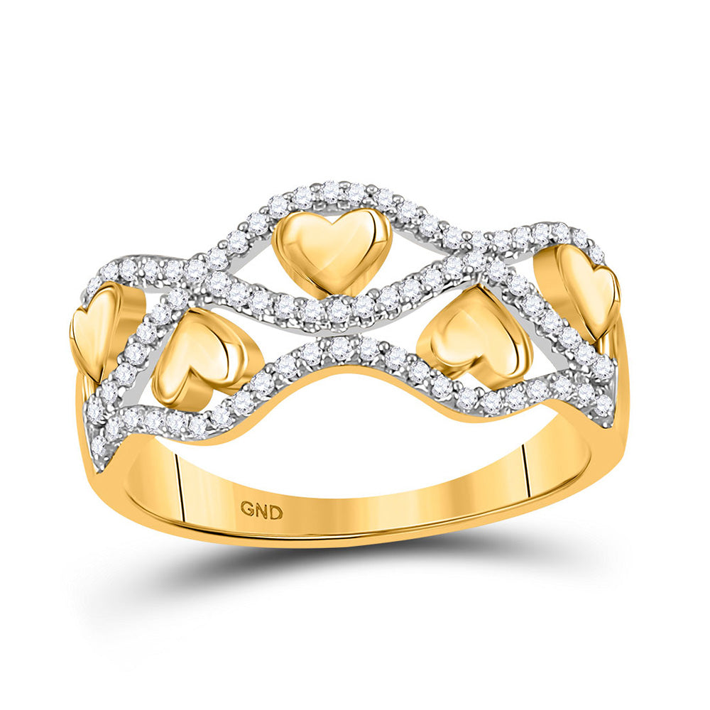 Diamond Heart Ring | 10kt Yellow Gold Womens Round Diamond Heart Band Ring 1/5 Cttw | Splendid Jewellery GND