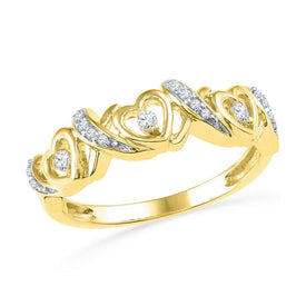 Radiant Love: 10kt Yellow Gold Womens Round Diamond Heart Band Ring 1/8 Cttw Top View from Splendid Jewellery