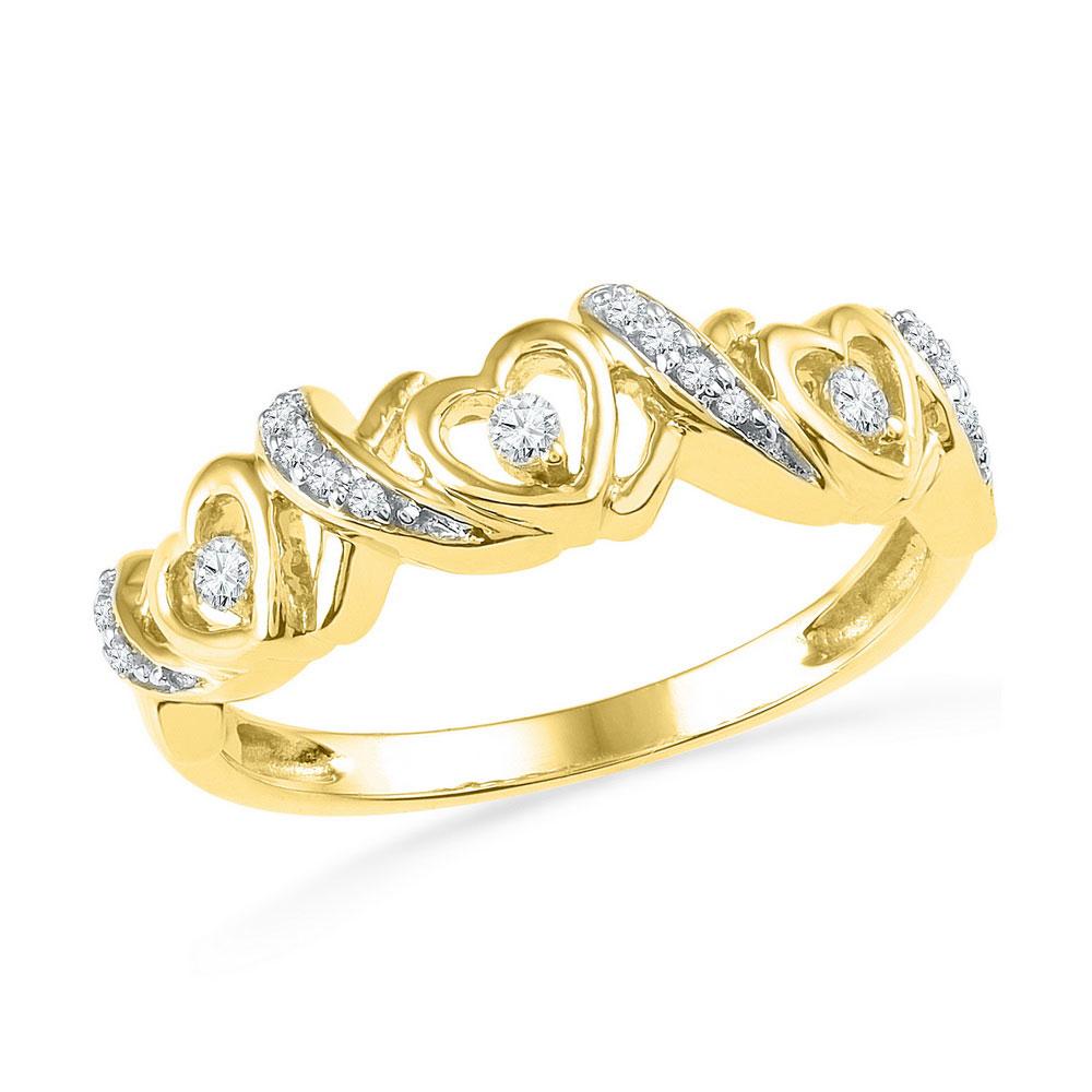Diamond Heart Ring | 10kt Yellow Gold Womens Round Diamond Heart Band Ring 1/8 Cttw | Splendid Jewellery GND