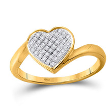 Load image into Gallery viewer, Captivating Love Sparkle Ring | 10kt Yellow Gold Womens Round Diamond Heart Cluster Love Ring 1/10 Cttw Top View from Splendid Jewellery