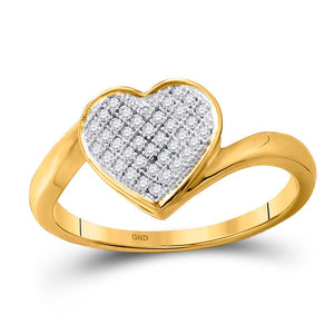 Diamond Heart Ring | 10kt Yellow Gold Womens Round Diamond Heart Cluster Love Ring 1/10 Cttw | Splendid Jewellery GND