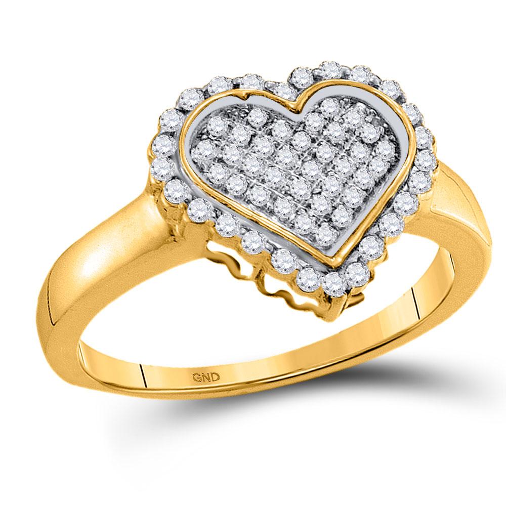 Diamond Heart Ring | 10kt Yellow Gold Womens Round Diamond Heart Cluster Ring 1/4 Cttw | Splendid Jewellery GND