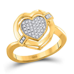 Diamond Heart Ring | 10kt Yellow Gold Womens Round Diamond Heart Cluster Ring 1/6 Cttw | Splendid Jewellery GND