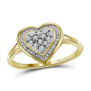 Diamond Heart Ring | 10kt Yellow Gold Womens Round Diamond Heart Frame Cluster Ring 1/10 Cttw | Splendid Jewellery GND