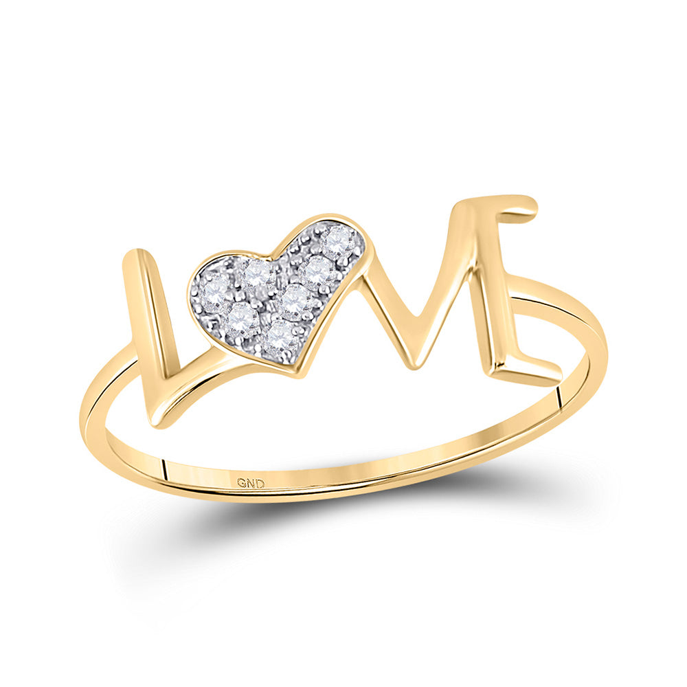 Diamond Heart Ring | 10kt Yellow Gold Womens Round Diamond Heart Love Ring 1/20 Cttw | Splendid Jewellery GND