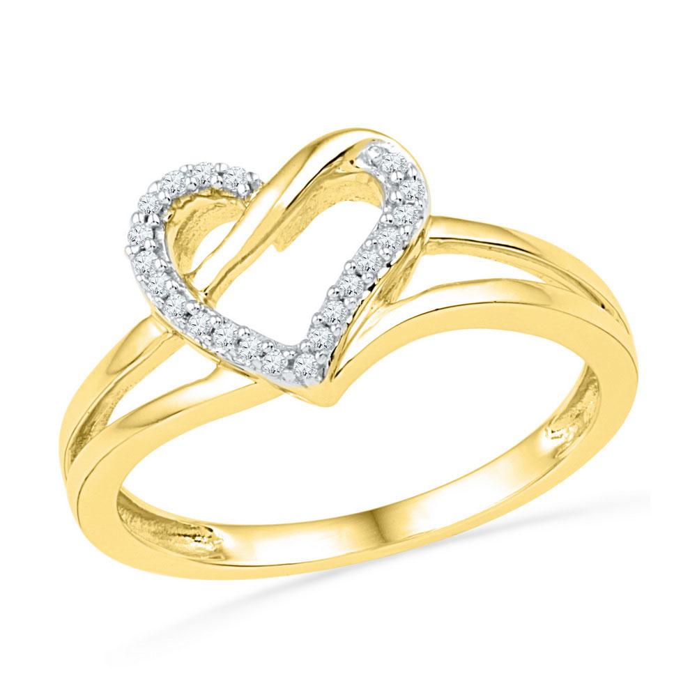 Diamond Heart Ring | 10kt Yellow Gold Womens Round Diamond Heart Outline Ring 1/20 Cttw | Splendid Jewellery GND