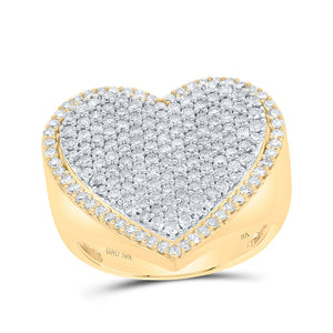 Diamond Heart Ring | 10kt Yellow Gold Womens Round Diamond Heart Ring 1-1/2 Cttw | Splendid Jewellery GND