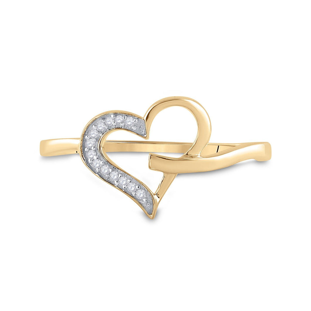 Diamond Heart Ring | 10kt Yellow Gold Womens Round Diamond Heart Ring 1/20 Cttw | Splendid Jewellery GND_200_300