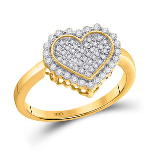 Diamond Heart Ring | 10kt Yellow Gold Womens Round Diamond Heart Ring 1/4 Cttw | Splendid Jewellery GND