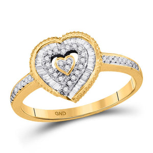 Diamond Heart Ring | 10kt Yellow Gold Womens Round Diamond Heart Ring 1/4 Cttw | Splendid Jewellery GND