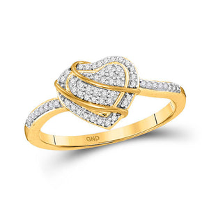 Diamond Heart Ring | 10kt Yellow Gold Womens Round Diamond Heart Ring 1/6 Cttw | Splendid Jewellery GND