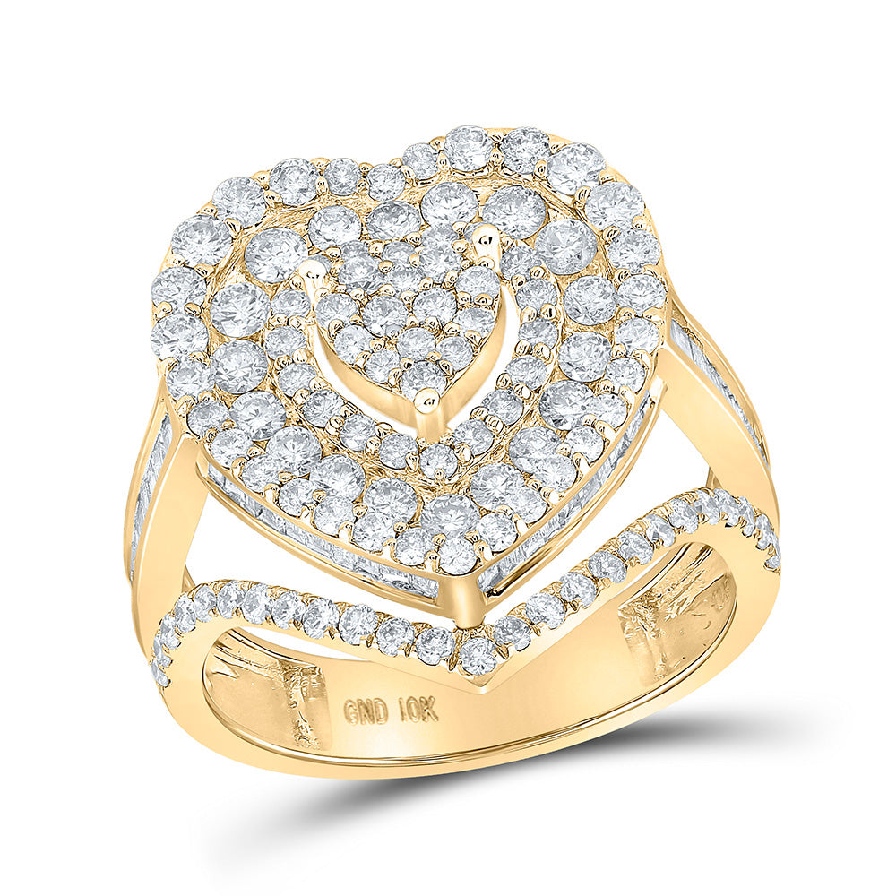 Diamond Heart Ring | 10kt Yellow Gold Womens Round Diamond Heart Ring 2-1/3 Cttw | Splendid Jewellery GND