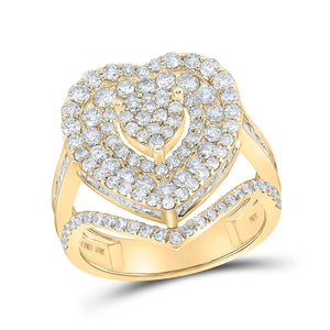 Diamond Heart Ring | 10kt Yellow Gold Womens Round Diamond Heart Ring 2-1/4 Cttw | Splendid Jewellery GND