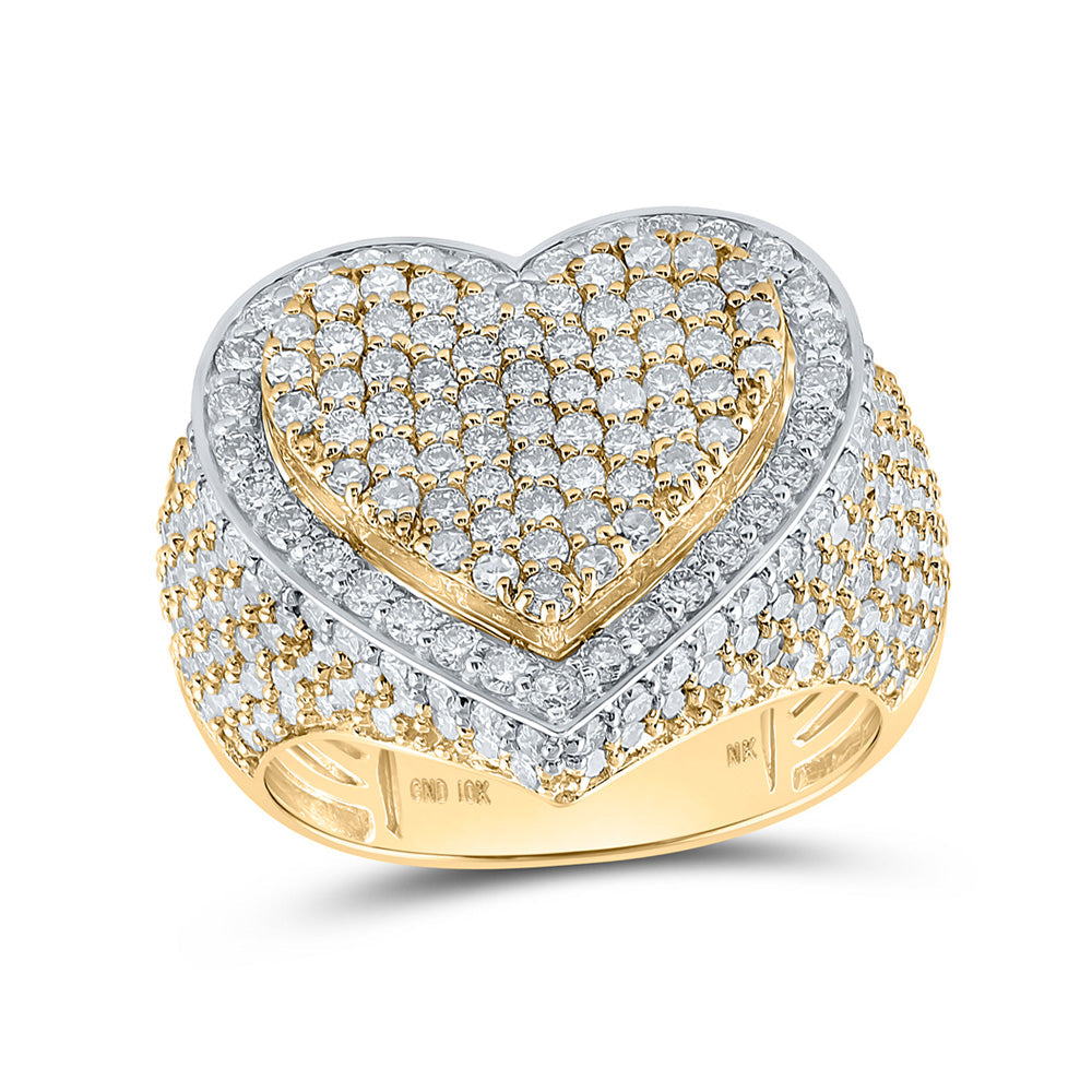 Diamond Heart Ring | 10kt Yellow Gold Womens Round Diamond Heart Ring 3 Cttw | Splendid Jewellery GND