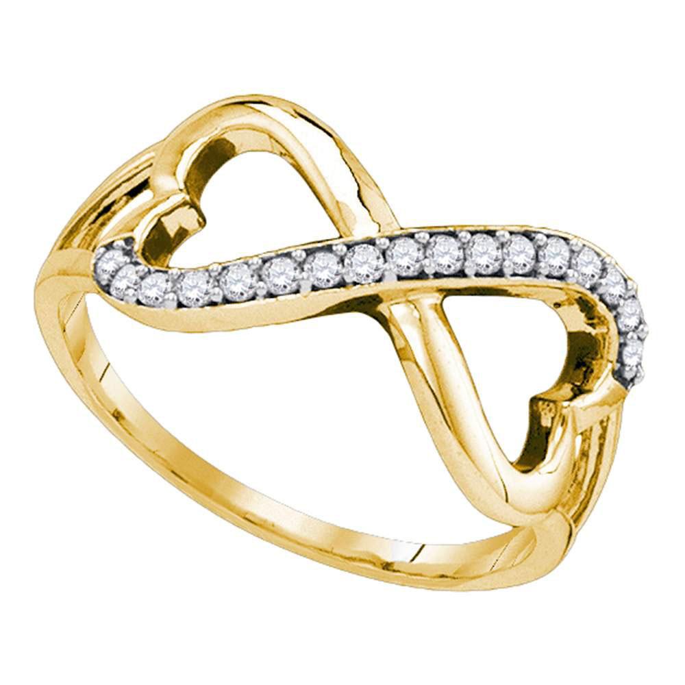 Diamond Heart Ring | 10kt Yellow Gold Womens Round Diamond Infinity Double Heart Ring 1/6 Cttw | Splendid Jewellery GND