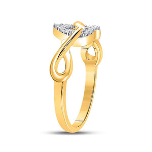 Diamond Heart Ring | 10kt Yellow Gold Womens Round Diamond Infinity Twist Heart Ring 1/10 Cttw | Splendid Jewellery GND