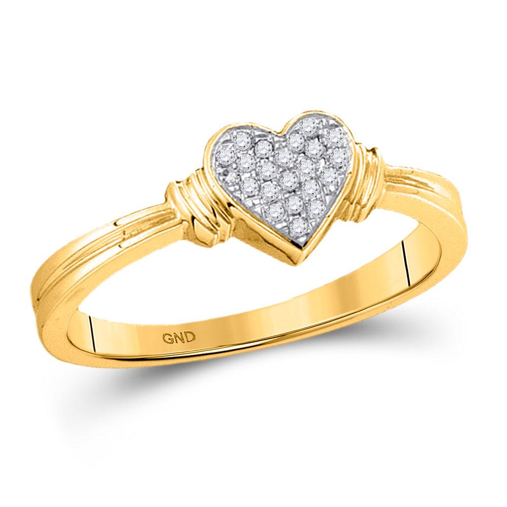 Diamond Heart Ring | 10kt Yellow Gold Womens Round Diamond Simple Heart Cluster Ring 1/12 Cttw | Splendid Jewellery GND
