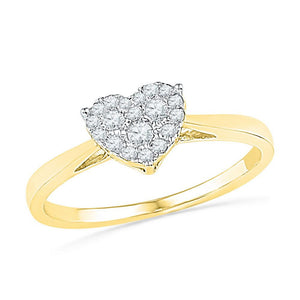 Diamond Heart Ring | 10kt Yellow Gold Womens Round Diamond Simple Heart Cluster Ring 1/6 Cttw | Splendid Jewellery GND