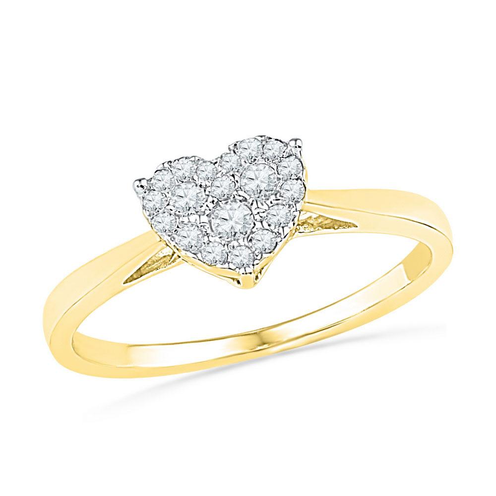 Diamond Heart Ring | 10kt Yellow Gold Womens Round Diamond Simple Heart Cluster Ring 1/6 Cttw | Splendid Jewellery GND