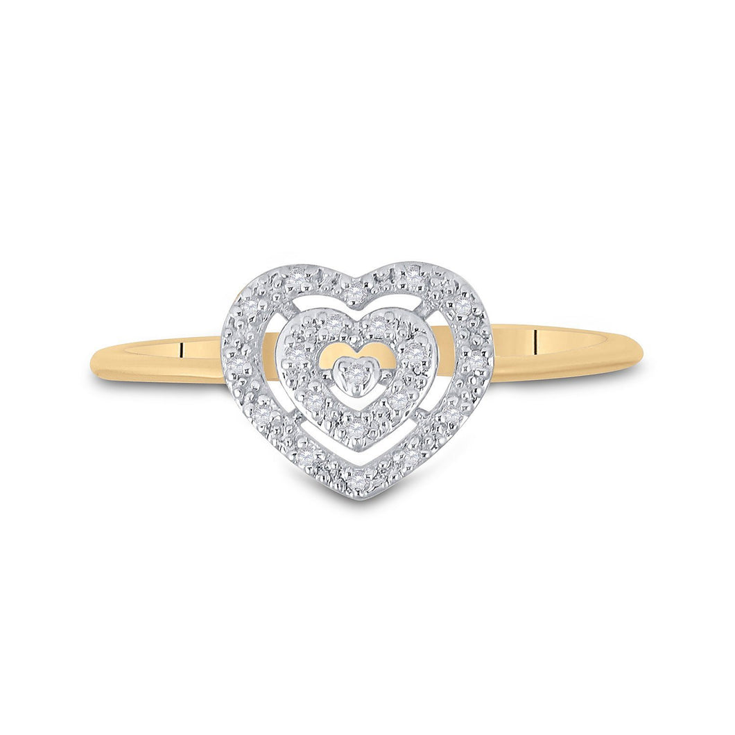 Diamond Heart Ring | 10kt Yellow Gold Womens Round Diamond Slender Heart Cluster Ring 1/20 Cttw | Splendid Jewellery GND_200_300