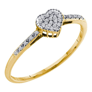 Diamond Heart Ring | 10kt Yellow Gold Womens Round Diamond Slender Heart Ring 1/20 Cttw | Splendid Jewellery GND