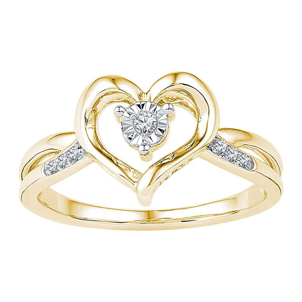 Diamond Heart Ring | 10kt Yellow Gold Womens Round Diamond Solitaire Heart Ring 1/20 Cttw | Splendid Jewellery GND