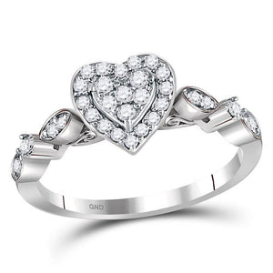 Diamond Heart Ring | 14kt White Gold Womens Round Diamond Heart Cluster Ring 1/3 Cttw | Splendid Jewellery GND