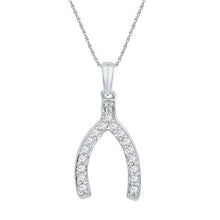 Load image into Gallery viewer, Lucky Fortune Diamond Wishbone Pendant in 10k White Gold  Top View from Splendid Jewellery