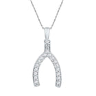 Lucky Fortune Diamond Wishbone Pendant in 10k White Gold  Top View from Splendid Jewellery