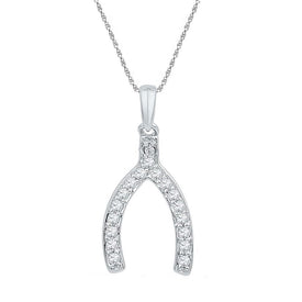 Lucky Fortune Diamond Wishbone Pendant in 10k White Gold  Top View from Splendid Jewellery
