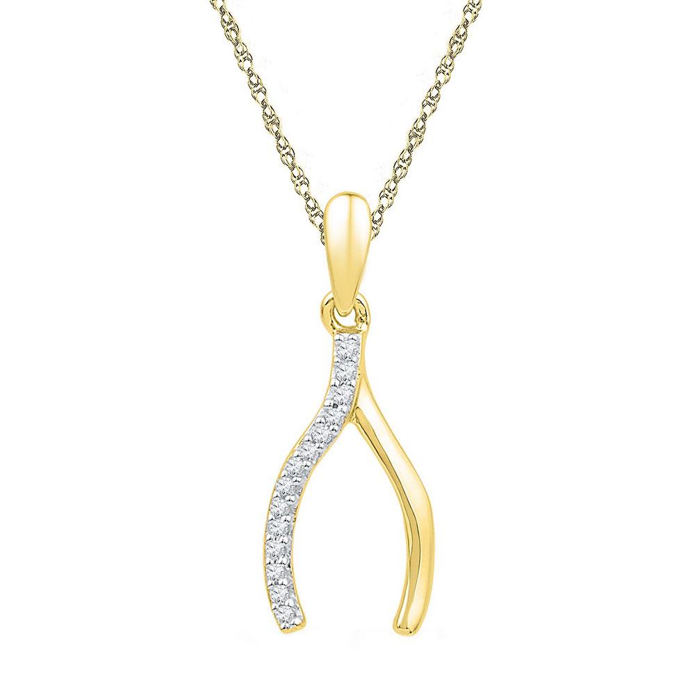 Diamond Horseshoe & Lucky Pendant | 10k Yellow Gold Diamond Womens Wishbone Lucky Prosperity Charm Pendant 1/20 Cttw | Splendid Jewellery GND