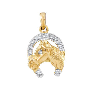 Diamond Horseshoe & Lucky Pendant | 10kt Two-tone Gold Womens Round Diamond Lucky Horseshoe Charm Pendant 1/10 Cttw | Splendid Jewellery GND