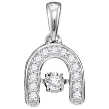 Load image into Gallery viewer, Sparkling Diamond Horseshoe Pendant with Moving Twinkle Feature | 10kt White Gold Women&#39;s Round Diamond Pendant 1/8 Cttw | Splendid Jewellery  Top View from Splendid Jewellery