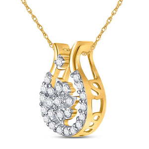 Diamond Horseshoe & Lucky Pendant | 10kt Yellow Gold Womens Round Diamond Cluster Pendant 1/8 Cttw | Splendid Jewellery GND