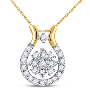 Diamond Horseshoe & Lucky Pendant | 10kt Yellow Gold Womens Round Diamond Cluster Pendant 1/8 Cttw | Splendid Jewellery GND