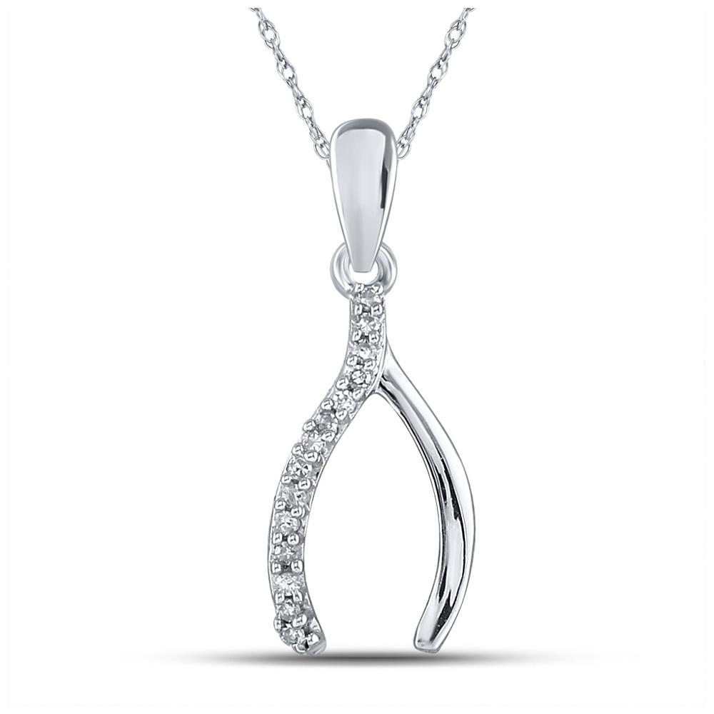Diamond Horseshoe & Lucky Pendant | Sterling Silver Womens Round Diamond Lucky Wishbone Pendant 1/20 Cttw | Splendid Jewellery GND